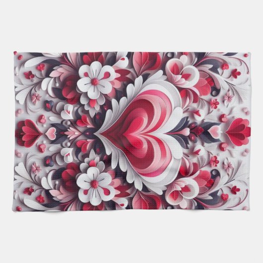 Farbiges, blumengeschmücktes Herz Geschirrtuch (Horizontal)