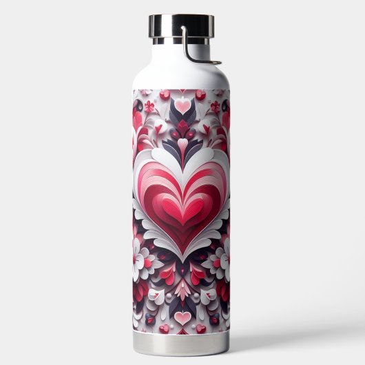 Farbiges, blumengeschmücktes Herz Trinkflasche (links)