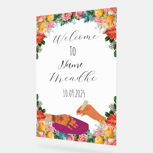 Farbiges blumengeschmücktes Mendhi Acrylschild (Winkel)