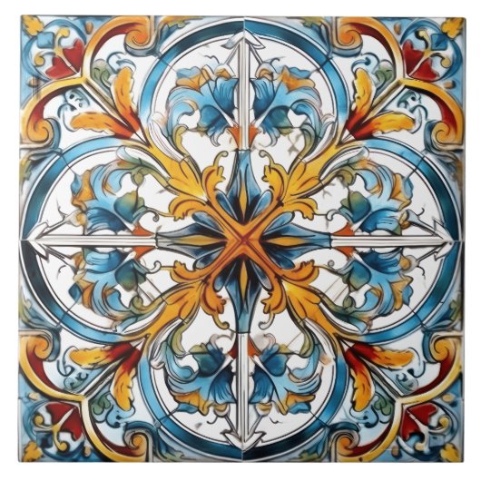 Farbiges Blumenmuster Fliese (Vorderseite)