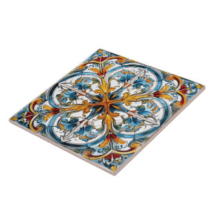 Farbiges Blumenmuster Fliese