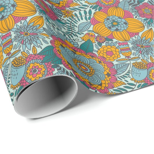 Farbiges Blumenmuster Geschenkpapier (Rolleneckpunkt)