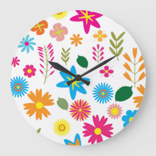 FARBIGES BLUMENMUSTER GROßE WANDUHR