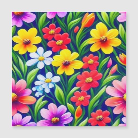 Farbiges Blumenmuster Magneteinladung (Vorderseite)