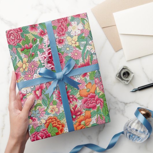 Farbiges Blumenmuster Papier Geschenkpapier (Schenken)