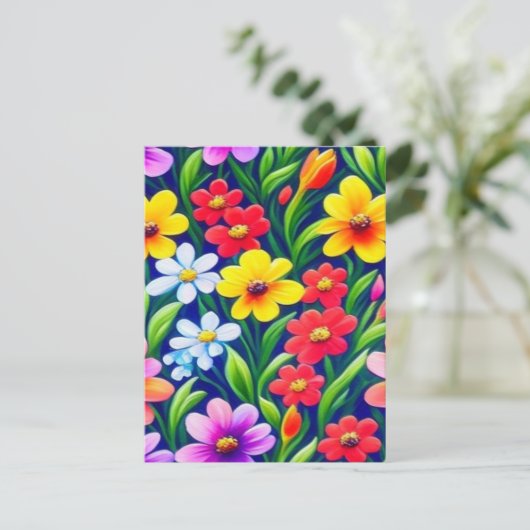 Farbiges Blumenmuster Postkarte (Stehend Vorderseite)