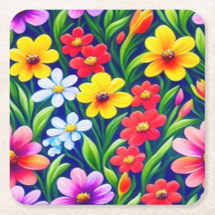 Farbiges Blumenmuster Rechteckiger Pappuntersetzer