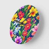 Farbiges Blumenmuster Runde Wanduhr (Winkel)