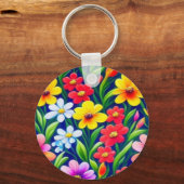Farbiges Blumenmuster Schlüsselanhänger (Vorderseite)