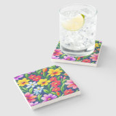 Farbiges Blumenmuster Steinuntersetzer (Seitenansicht)