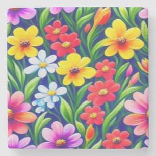 Farbiges Blumenmuster Steinuntersetzer