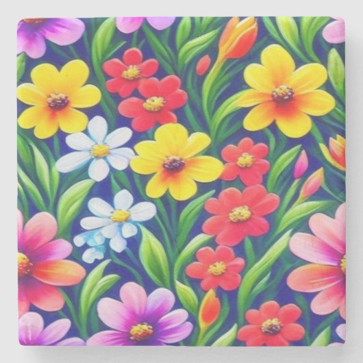 Farbiges Blumenmuster Steinuntersetzer (Vorderseite)