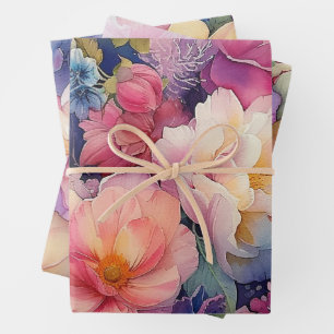 Farbiges Blumenpapier Geschenkpapier Set