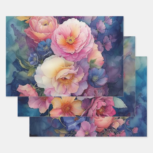 Farbiges Blumenpapier Geschenkpapier Set (Set)