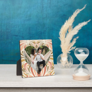 Farbiges Boho-Druck-Herz-Foto mit Jahr Fotoplatte