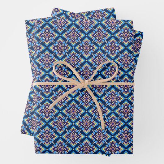 Farbiges Boho Geometrie-Muster Geschenkpapier Set (Beispiel)