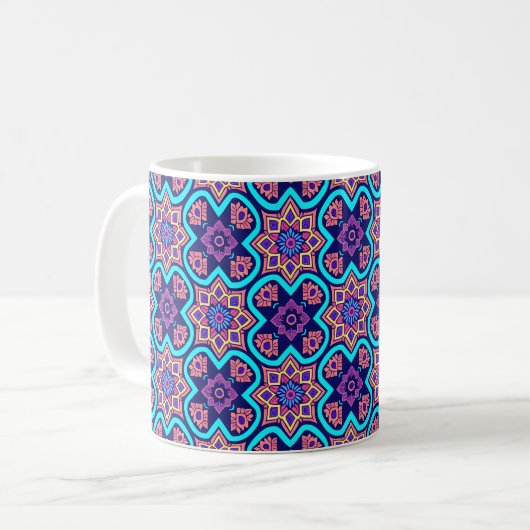 Farbiges Boho Geometrie-Muster Kaffeetasse (Vorderseite Links)