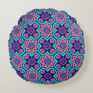 Farbiges Boho Geometrie-Muster Rundes Kissen