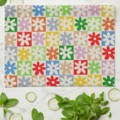 Farbiges, Bold Checkered Blume Y2K-Muster Geschirrtuch (Gefaltet)