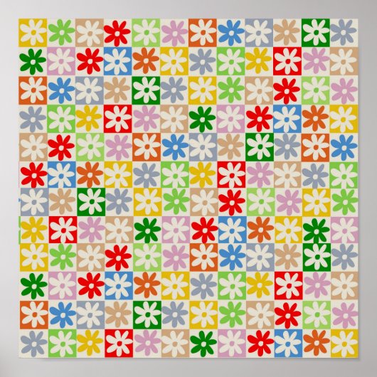 Farbiges, Bold Checkered Blume Y2K-Muster Poster (Vorne)