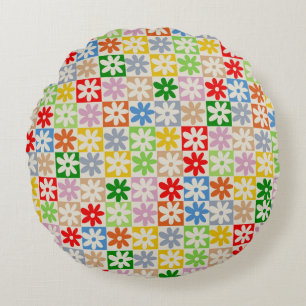 Farbiges, Bold Checkered Blume Y2K-Muster Rundes Kissen