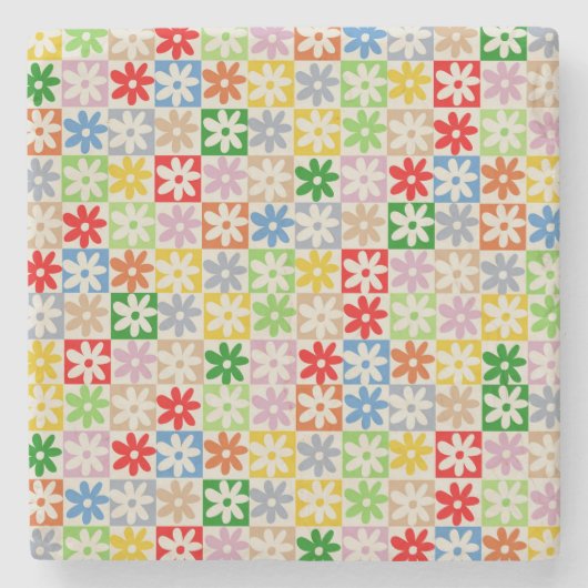 Farbiges, Bold Checkered Blume Y2K-Muster Steinuntersetzer (Vorderseite)