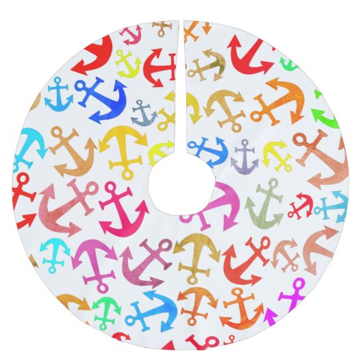 Farbiges Bootanchor-Muster Polyester Weihnachtsbaumdecke (Vorderseite)