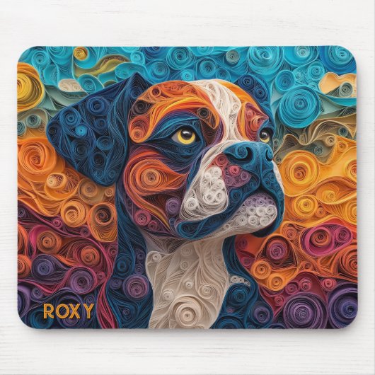 Farbiges Boxerpapier Quilling Dog Portrait Mousepad (Vorne)