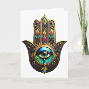 Farbiges Braun Gold Hamsa Regenbogenfarbe Drittes  Karte