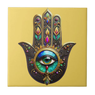 Farbiges Braun Gold Hamsa Regenbogenfarben Drittes Fliese