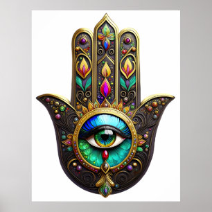 Farbiges Braun Gold Hamsa Regenbogenfarben Drittes Poster