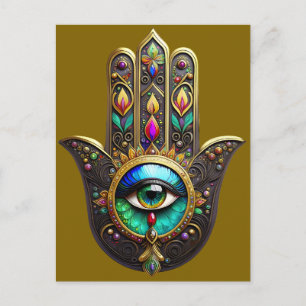 Farbiges Braun Gold Hamsa Regenbogenfarben Drittes Postkarte