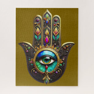 Farbiges Braun Gold Hamsa Regenbogenfarben Drittes Puzzle