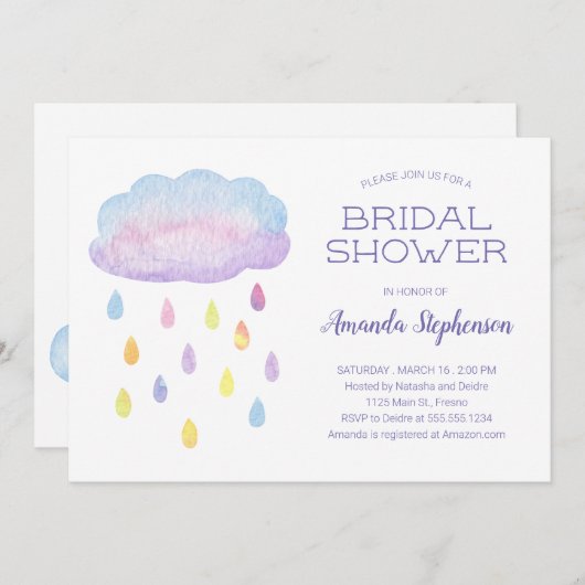 Farbiges Brautparty der Aquarelltöne Einladung (Vorne/Hinten)