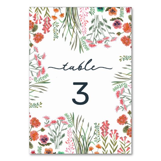 Farbiges Brautparty der Wildblume Tischnummer (Vorderseite)