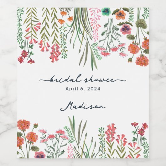 Farbiges Brautparty der Wildblume Weinetikett (Einzelnes Label)