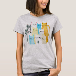 Farbiges Cat Party Frauen Grafik-T - Shirt