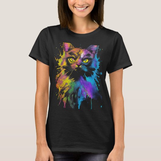 Farbiges Cat Portrait 1 T-Shirt (Vorderseite)