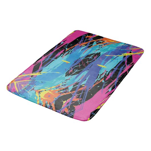 Farbiges Chaos: Splashes und Linien Badematte (Schrägansicht)