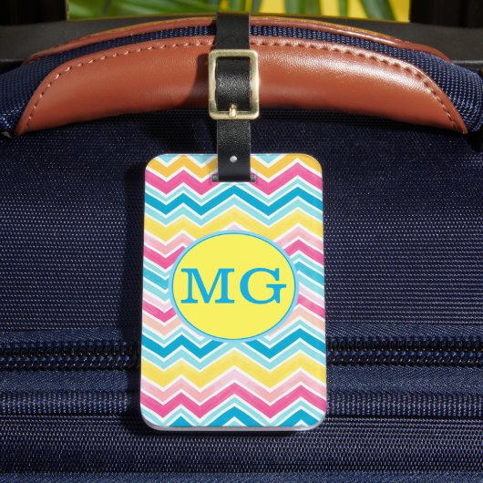 Farbiges Chevron-Muster mit Monogramm Gepäckanhänger (Vorderseite Insitu 2)