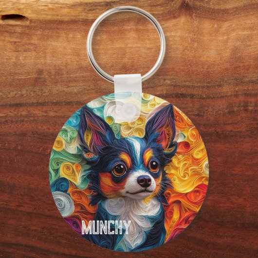 Farbiges Chihuahua-Dog-Portrait Schlüsselanhänger (Rückseite)