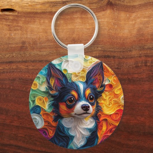 Farbiges Chihuahua-Dog-Portrait Schlüsselanhänger (Vorderseite)