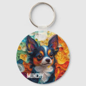 Farbiges Chihuahua-Dog-Portrait Schlüsselanhänger (Rückseite)