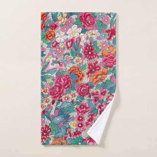 Farbiges chinesisches Blumenmuster Badhandtuch Set (Handtuch)