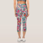 Farbiges chinesisches Blumenmuster Capri Leggings (Rückseite)