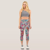 Farbiges chinesisches Blumenmuster Capri Leggings (Vorderseite)