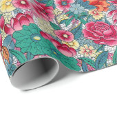 Farbiges chinesisches Blumenmuster Geschenkpapier (Rolleneckpunkt)