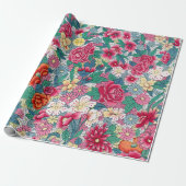 Farbiges chinesisches Blumenmuster Geschenkpapier (Ungerollt)