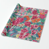 Farbiges chinesisches Blumenmuster Geschenkpapier (Ungerollt)