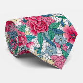 Farbiges chinesisches Blumenmuster Krawatte (Gerollt)
